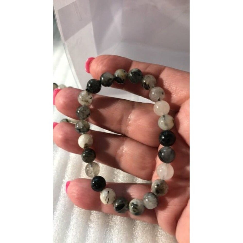 Black Tourmaline Beaded Stretch Bracelet - 8mm - Picture 4 of 4